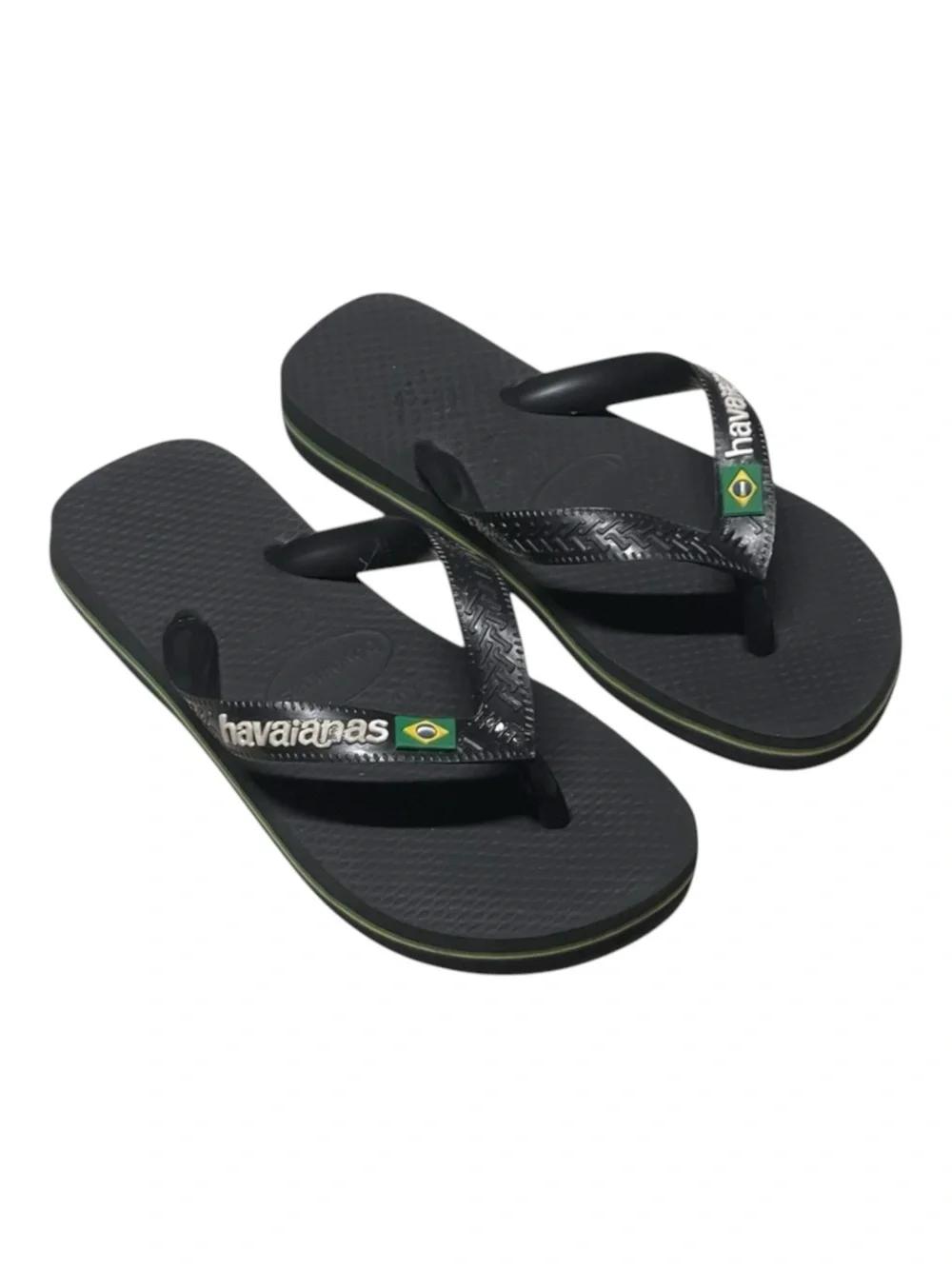 new J Crew x Havaianas ✪ Girls Boys Brazil Logo Flip Flops ✪ Black ✪ 29 30